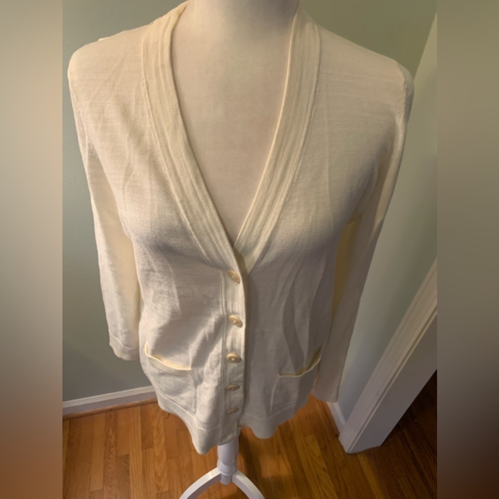 Talbots Ivory Button-Up Cotton Cardigan, size S